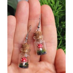 Mini terrárium gomba üvegcse fülbevaló