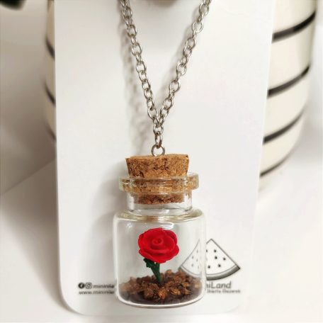 Mini terrárium rózsa üvegcse nyaklánc