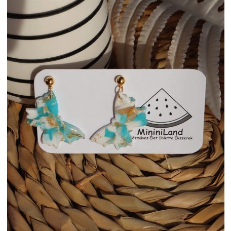 Márvány hatású lógós pillangó fülbevaló