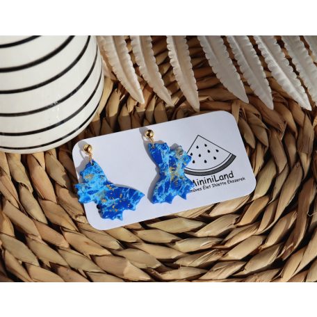 Márvány hatású lógós pillangó fülbevaló